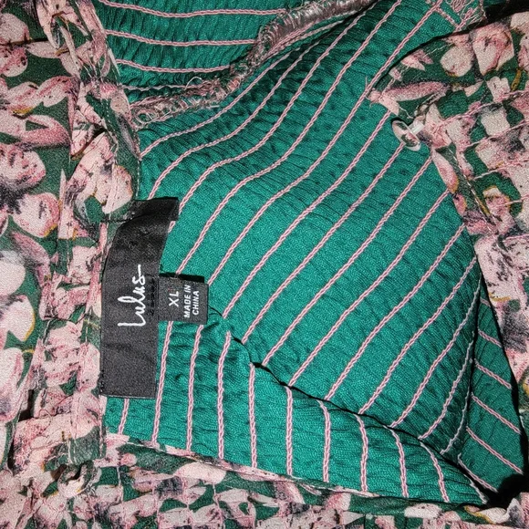 Lulus XL Floral Forever Green and Pink Smocked Skater Dress - Picture 4 of 6